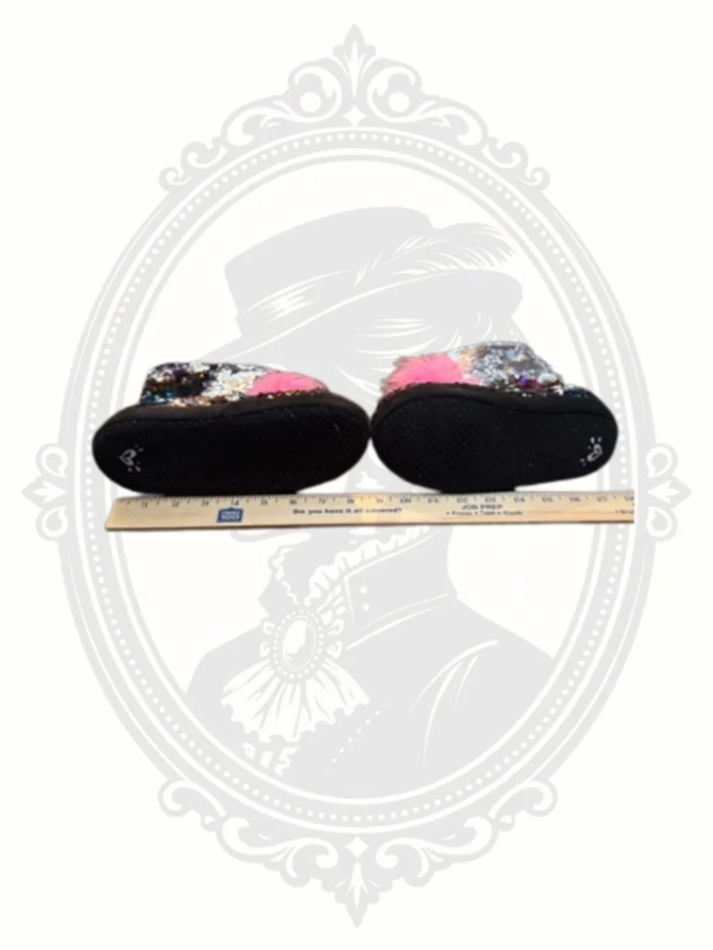Justice Rainbow Sequin Slipper Boots Girls Size 2/3 Pink Pom Poms Cozy Indoor
